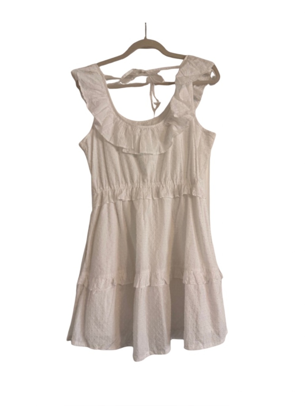 J.Crew White Swiss Dot Ruffle Tiered Mini Dress Sleeveless Tie Back Size 8